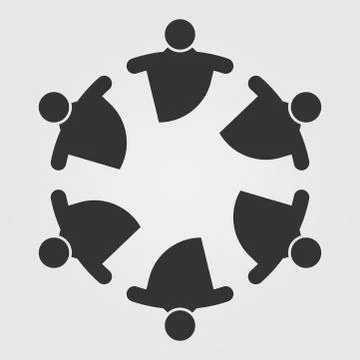 Group of six persons in circle. holding hands.The summit workers are meeting  Stock Illustration