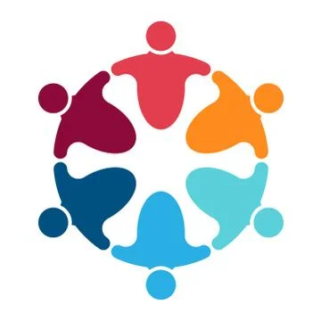 Group of six persons in circle. holding hands.The summit workers are meeting  Stock Illustration