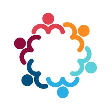 Group of six persons in circle. holding hands.The summit workers are meeting  Stock Illustration