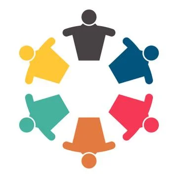 Group of six persons in circle. holding hands.The summit workers are meeting  Stock Illustration