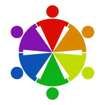 Group of six persons in circle. holding hands.The summit workers are meeting  Stock Illustration