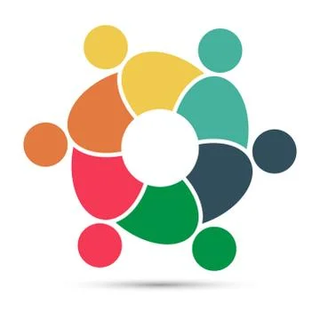 Group of six persons in circle. holding hands.The summit workers are meeting  Stock Illustration