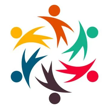 Group of six persons in circle. holding hands.The summit workers are meeting  Stock Illustration