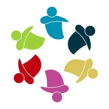 Group of six persons in circle. holding hands.The summit workers are meeting  Stock Illustration
