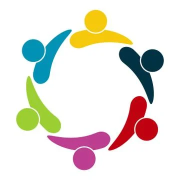 Group of six persons in circle. holding hands.The summit workers are meeting  Stock Illustration