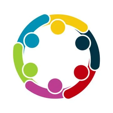 Group of six persons in circle. holding hands.The summit workers are meeting  Stock Illustration