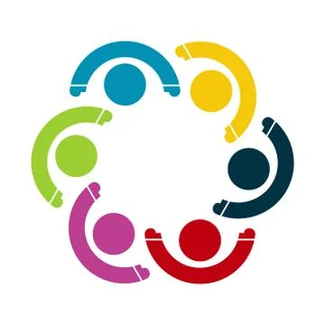 Group of six persons in circle. holding hands.The summit workers are meeting  Stock Illustration