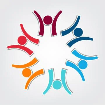 Group of six persons in circle. holding hands.The summit workers are meeting  Stock Illustration