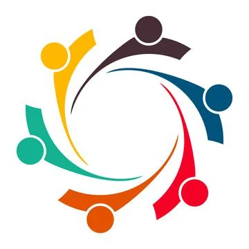 Group of six persons in circle. holding hands.The summit workers are meeting  Stock Illustration