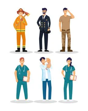 Group of six workers professions avatars characters Stock Illustration