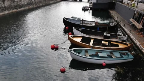 Group of small boats docks. Stock Footage 230733203
