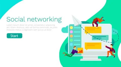 Group of small people doin conversation on social media or online chat Stock Illustration