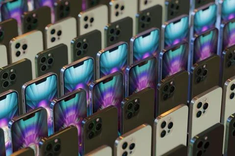 Group of smartphone on dark backround. 3d render. Stock Illustration