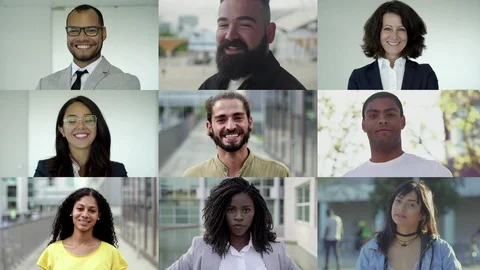 Group of smiling multiethnic people looking at camera Video stock 114568944