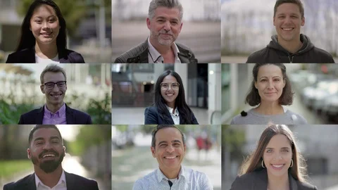 Group of smiling multiethnic people posing Video stock 115950841