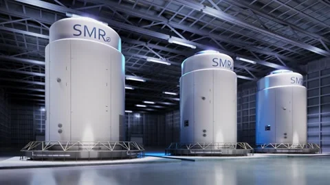 Group of smr or small modular nuclear reactors power plant Stock Footage 341914180