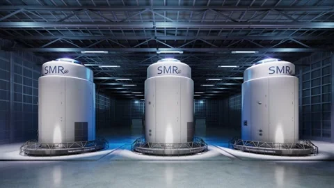 Group of smr or small modular nuclear reactors power plant Stock Footage 341914183