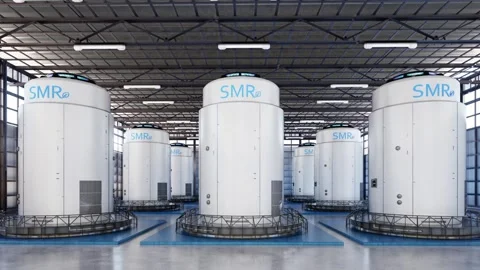 Group of smr or small modular nuclear reactors power plant in daytime Stock Footage 341914184