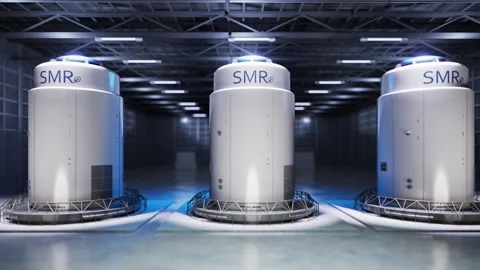 Group of smr or small modular nuclear reactors power plant Stock Footage 341914185