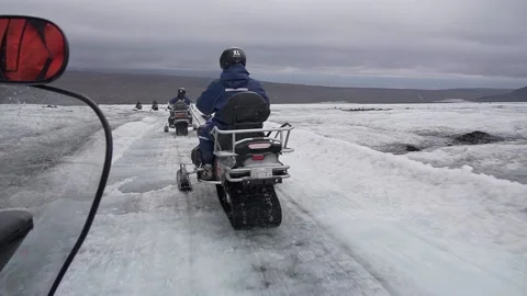 Group of Snowbiles in Iceland Stock-Footage 196600850