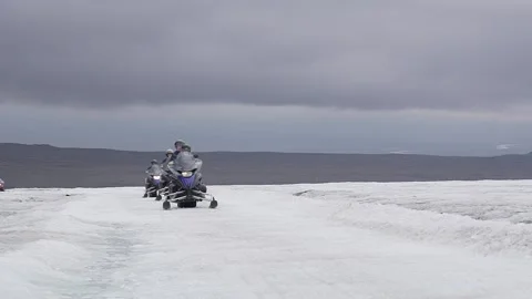 Group of Snowbiles in Iceland Stock Footage 197441303