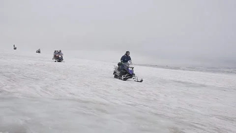 Group of Snowbiles in Iceland Stock-Footage 236725873