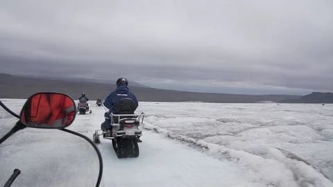Group of Snowbiles in Iceland Stock Footage 236725902