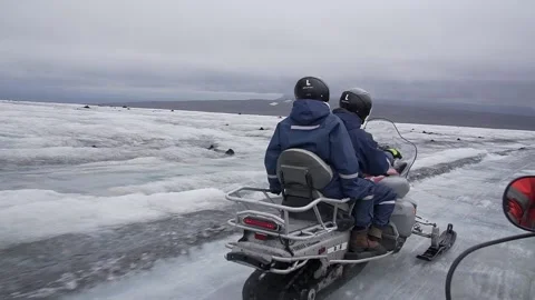 Group of Snowbiles in Iceland Stock Footage 236725928