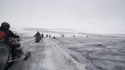 Group of Snowbiles in Iceland Stock Footage 236725987