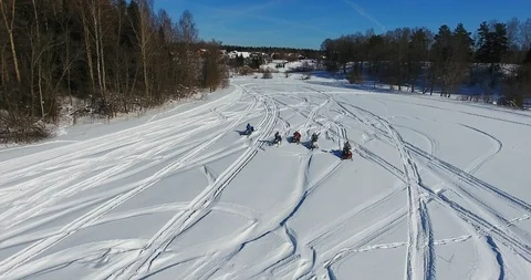 The group on snowmobiles Stock Footage 86982061