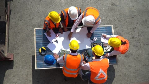 Group of Solar power plant Engineers Team Meeting and discussion to brainstor Stock Footage 159393417