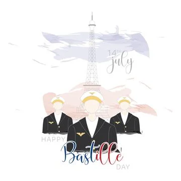 Group of soldier avatars with the eiffel tower landmark Bastille day Vector Stock Illustration