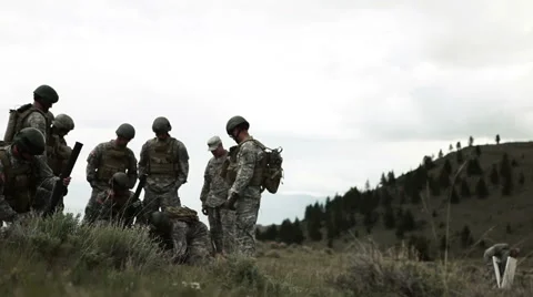 Group of soldiers assembling a mortar launcher. Stock Footage 52702819