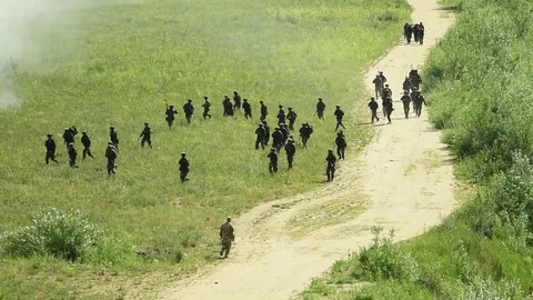 Group of soldiers during combat training in field Stock Footage 84575145