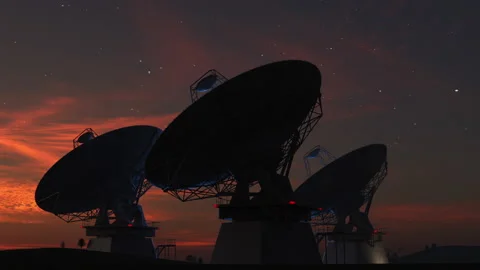 A group of space antennas or ground observatories observing space from the ea 库存影片 203533316
