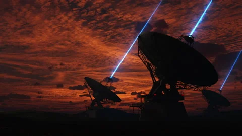 A group of space antennas or ground observatories observing space from the ea Stock Footage 203533556