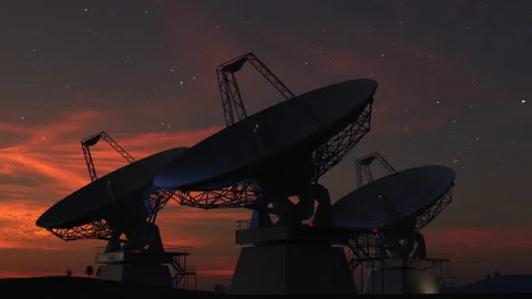 A group of space antennas or ground observatories observing space from the ea Stock-Footage 203533751