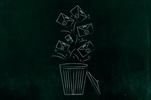 Group of spam email envelopes falling into the bin Stock Illustration