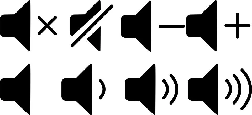 Group Speaker volume symbol. Silhouette Volume icons set. Sound volume icons. Stock Illustration