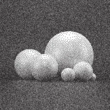 Group of spheres of different diameters. Black - white grainy dotwork design. Stock Illustration