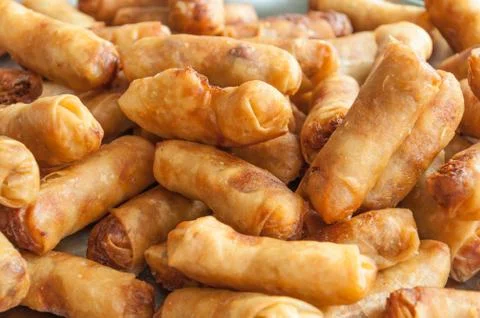 The group of spring roll as background Stock Photos