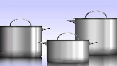 Group of stainless steel kitchenware isolated on white Vector illustration. Stock-Illustration