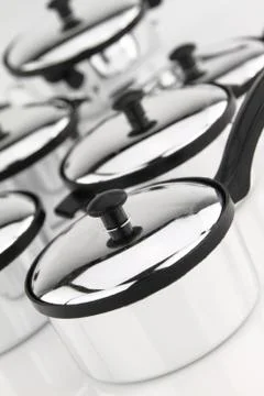Group of stainless steel kitchenware Stock Photos