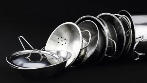 Group of stainless steel kitchenware Stock Photos