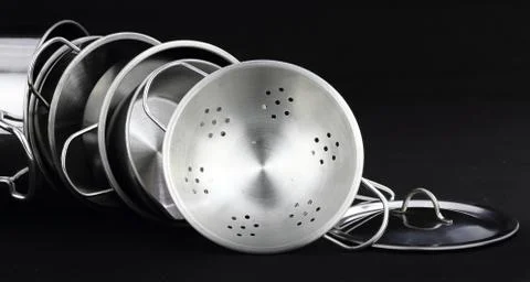 Group of stainless steel kitchenware Stock Photos