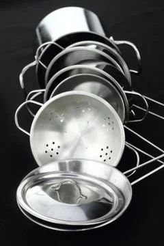 Group of stainless steel kitchenware Stock Photos