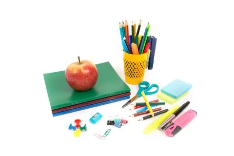 Group of stationery tools on white background Stock Photos