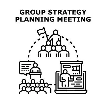 Group strategy planning meeting concept flat design Ilustración de archivo