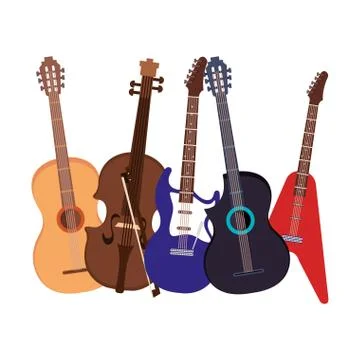 Group of string instruments icons Stock Illustration