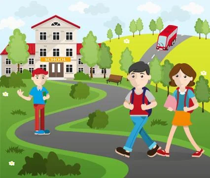 Group of Student Going to School Stock Illustration